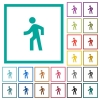 Man walking left flat color icons with quadrant frames on white background - Man walking left flat color icons with quadrant frames