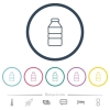 Water bottle flat color icons in round outlines. 6 bonus icons included. - Water bottle flat color icons in round outlines