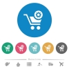 Cart settings flat round icons - Cart settings flat white icons on round color backgrounds. 6 bonus icons included.