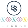 Ruble Dollar money exchange flat color icons in round outlines. 6 bonus icons included. - Ruble Dollar money exchange flat color icons in round outlines