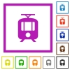 Tram flat framed icons - Tram flat color icons in square frames on white background