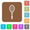 Single tennis racket rounded square flat icons - Single tennis racket flat icons on rounded square vivid color backgrounds.