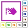 Right handed scroll down gesture flat framed icons - Right handed scroll down gesture flat color icons in square frames on white background