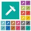 Old hammer multi colored flat icons on plain square backgrounds. Included white and darker icon variations for hover or active effects. - Old hammer square flat multi colored icons