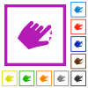 Left handed pinch close gesture flat color icons in square frames on white background - Left handed pinch close gesture flat framed icons