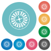 Roulette wheel flat white icons on round color backgrounds - Roulette wheel flat round icons