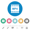 mp4 movie format flat white icons on round color backgrounds. 6 bonus icons included. - mp4 movie format flat round icons