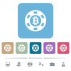 Bitcoin casino chip white flat icons on color rounded square backgrounds. 6 bonus icons included - Bitcoin casino chip flat icons on color rounded square backgrounds