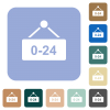 Hanging table with 24 hours rounded square flat icons - Hanging table with 24 hours white flat icons on color rounded square backgrounds