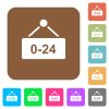 Hanging table with 24 hours rounded square flat icons - Hanging table with 24 hours flat icons on rounded square vivid color backgrounds.