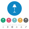 Standing lampshade flat round icons - Standing lampshade flat white icons on round color backgrounds. 6 bonus icons included.