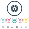 Yen casino chip flat color icons in round outlines. 6 bonus icons included. - Yen casino chip flat color icons in round outlines