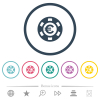 Euro casino chip flat color icons in round outlines. 6 bonus icons included. - Euro casino chip flat color icons in round outlines