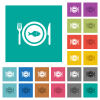 Fish for lunch square flat multi colored icons - Fish for lunch multi colored flat icons on plain square backgrounds. Included white and darker icon variations for hover or active effects.