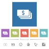 Dollar banknotes flat white icons in square backgrounds. 6 bonus icons included. - Dollar banknotes flat white icons in square backgrounds