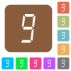 digital number nine of seven segment type rounded square flat icons - digital number nine of seven segment type flat icons on rounded square vivid color backgrounds.