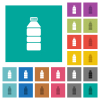 Water bottle multi colored flat icons on plain square backgrounds. Included white and darker icon variations for hover or active effects. - Water bottle square flat multi colored icons