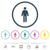 Standing man flat color icons in round outlines. 6 bonus icons included. - Standing man flat color icons in round outlines