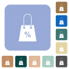 Shopping bag with percent sign white flat icons on color rounded square backgrounds - Shopping bag with percent sign rounded square flat icons