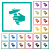 Hammer in hand flat color icons with quadrant frames on white background - Hammer in hand flat color icons with quadrant frames