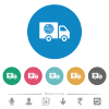 Pizza delivery truck flat white icons on round color backgrounds. 6 bonus icons included. - Pizza delivery truck flat round icons
