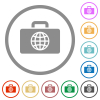 Travel bag flat color icons in round outlines on white background - Travel bag flat icons with outlines