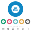 200 mbit guarantee sticker flat round icons - 200 mbit guarantee sticker flat white icons on round color backgrounds. 6 bonus icons included.