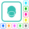 Face with medical mask vivid colored flat icons - Face with medical mask vivid colored flat icons in curved borders on white background