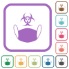 Face mask and biohazard symbol simple icons in color rounded square frames on white background - Face mask and biohazard symbol simple icons