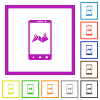 Mobile routing flat color icons in square frames on white background - Mobile routing flat framed icons