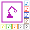 Robot arm flat color icons in square frames on white background - Robot arm flat framed icons