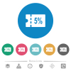 5 percent discount coupon flat round icons - 5 percent discount coupon flat white icons on round color backgrounds. 6 bonus icons included.
