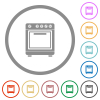 Oven flat color icons in round outlines on white background - Oven flat icons with outlines