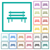 Park bench flat color icons with quadrant frames on white background - Park bench flat color icons with quadrant frames