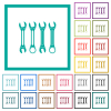 Set of wrenches flat color icons with quadrant frames on white background - Set of wrenches flat color icons with quadrant frames