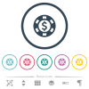 Dollar casino chip flat color icons in round outlines - Dollar casino chip flat color icons in round outlines. 6 bonus icons included.