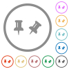 Toggle pin flat icons with outlines - Toggle pin flat color icons in round outlines on white background