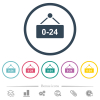 Hanging table with 24 hours flat color icons in round outlines. 6 bonus icons included. - Hanging table with 24 hours flat color icons in round outlines