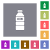 Water bottle with label square flat icons - Water bottle with label flat icons on simple color square backgrounds