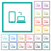Syncronize mobile with computer flat color icons with quadrant frames - Syncronize mobile with computer flat color icons with quadrant frames on white background