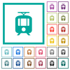 Tram flat color icons with quadrant frames on white background - Tram flat color icons with quadrant frames