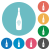 Wine bottle with grapes flat round icons - Wine bottle with grapes flat white icons on round color backgrounds