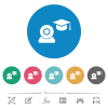 Distance learning flat white icons on round color backgrounds. 6 bonus icons included. - Distance learning flat round icons