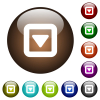 Toggle down white icons on round glass buttons in multiple colors - Toggle down color glass buttons