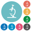 Microscope flat white icons on round color backgrounds - Microscope flat round icons