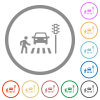 Pedestrian crossing flat icons with outlines - Pedestrian crossing flat color icons in round outlines on white background