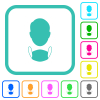 Face and medical mask vivid colored flat icons - Face and medical mask vivid colored flat icons in curved borders on white background