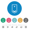 Military insignia with one chevron and one star flat round icons - Military insignia with one chevron and one star flat white icons on round color backgrounds. 6 bonus icons included.