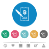 Signing Bitcoin cheque flat round icons - Signing Bitcoin cheque flat white icons on round color backgrounds. 6 bonus icons included.
