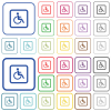 Handicapped parking color flat icons in rounded square frames. Thin and thick versions included. - Handicapped parking outlined flat color icons